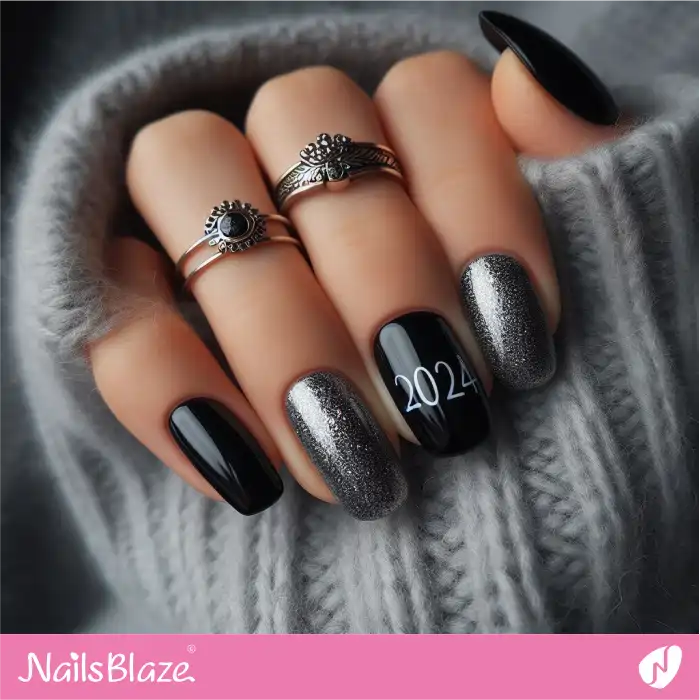 Simple Black and Silver New Year's Nails Design | 2024 Nails - NB3716